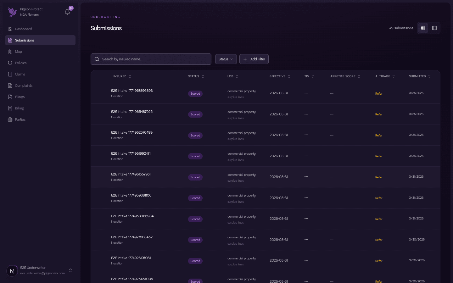 Intake — platform screenshot