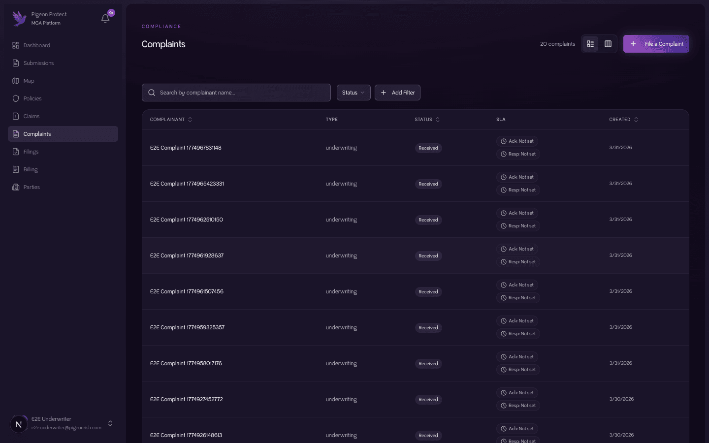 Comply — platform screenshot